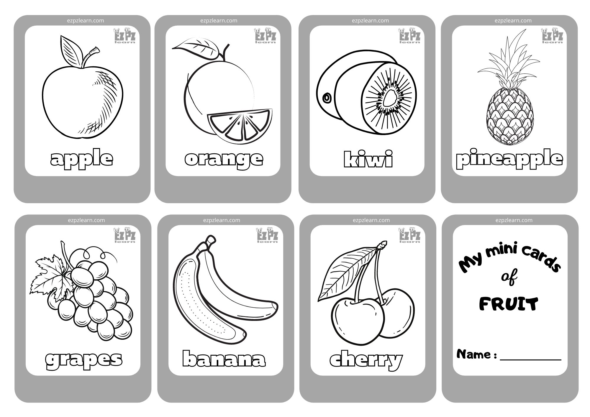 Fruit Mini Cards Coloring Ezpzlearn Com